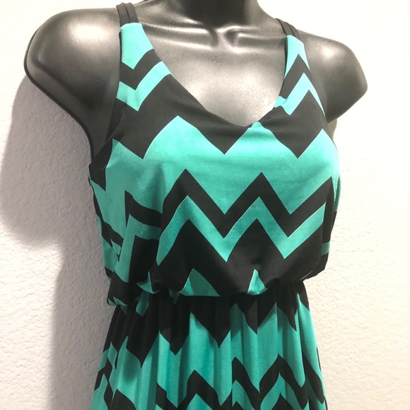 SOLD! Chevron Black and Teal Maxi Dress - Picture 2 of 5